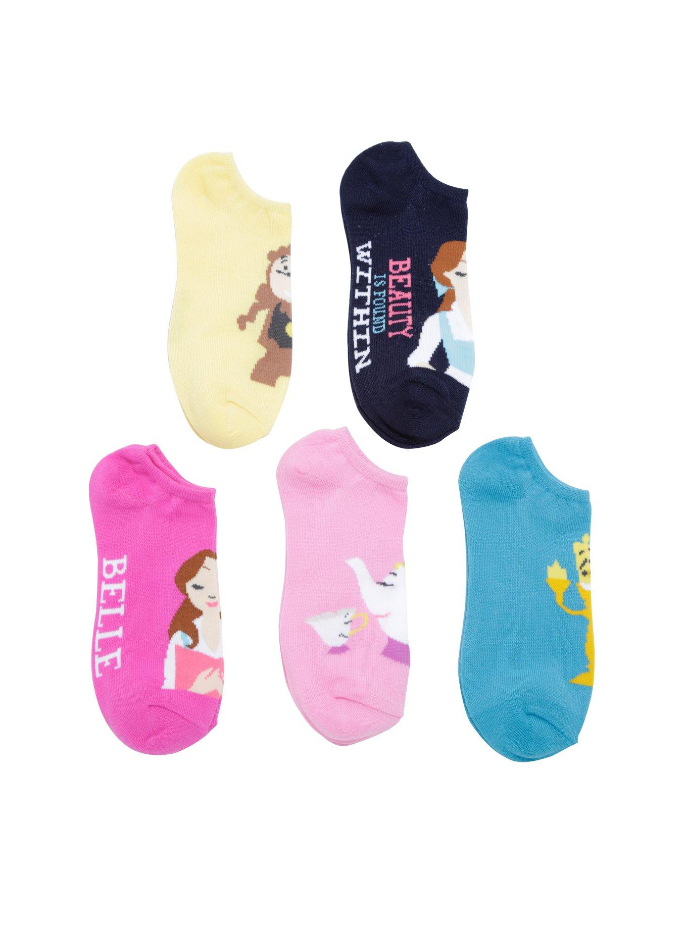 Disney Beauty And The Beast Chibi No-Show Socks 5 Pair, , hi-res