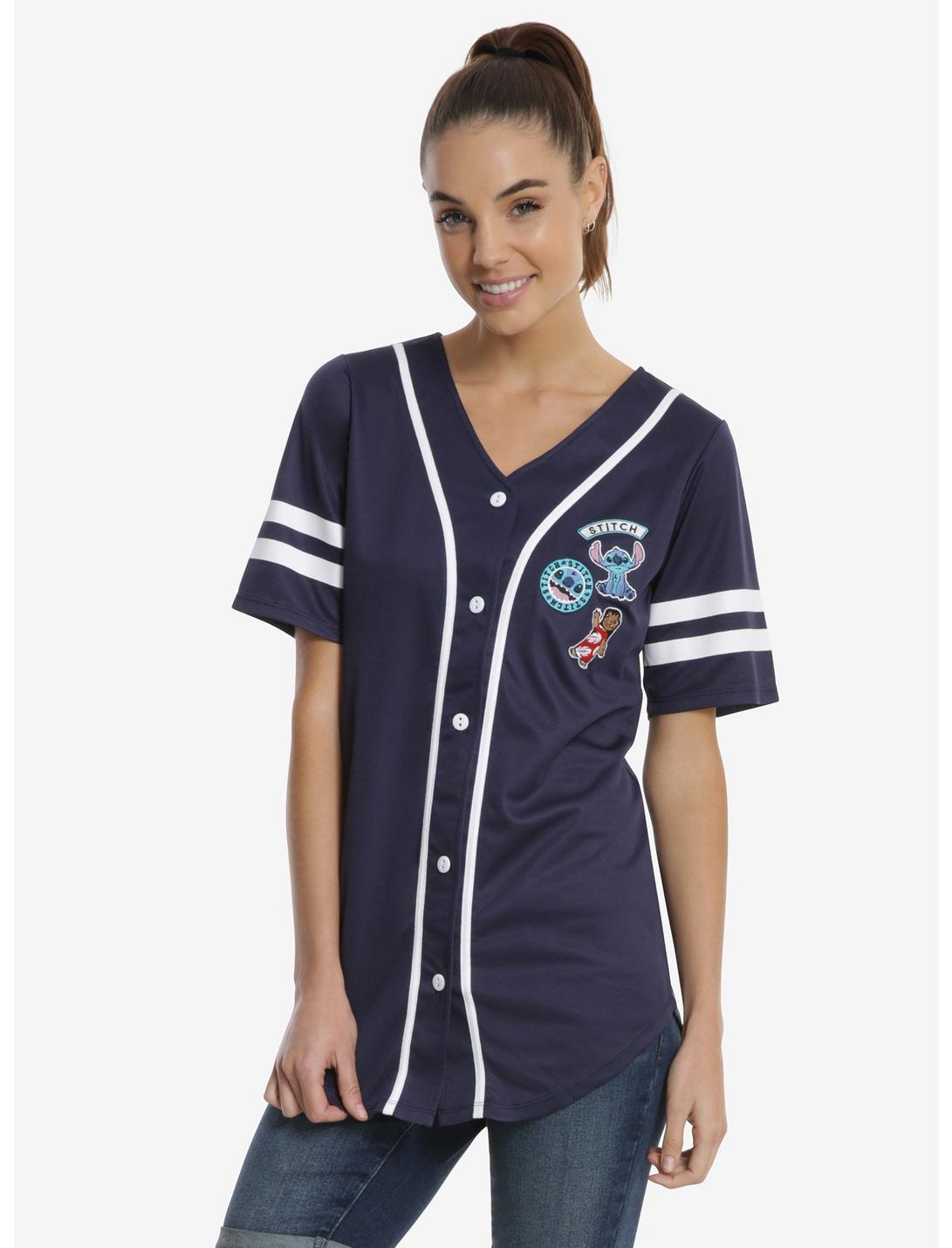 Disney Lilo & Stitch Patches Womens Baseball Jersey, BLUE, hi-res