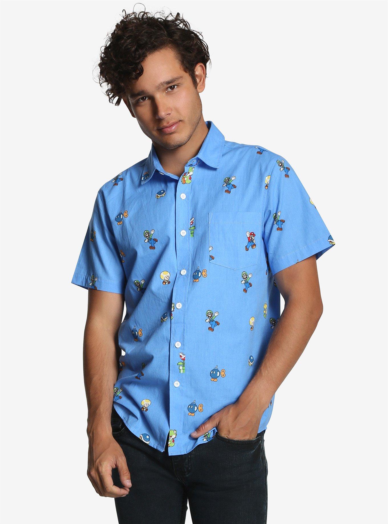 Nintendo Super Mario Bros. Woven Button-Up, BLUE, hi-res