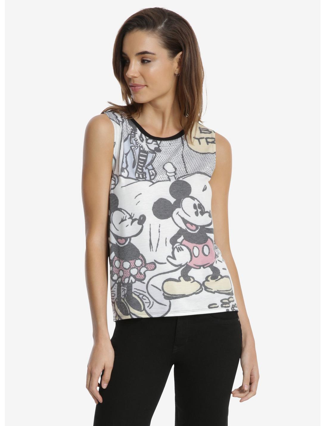 Disney Mickey And Minnie Mouse Comic Womens Muscle Top, BLACK, hi-res