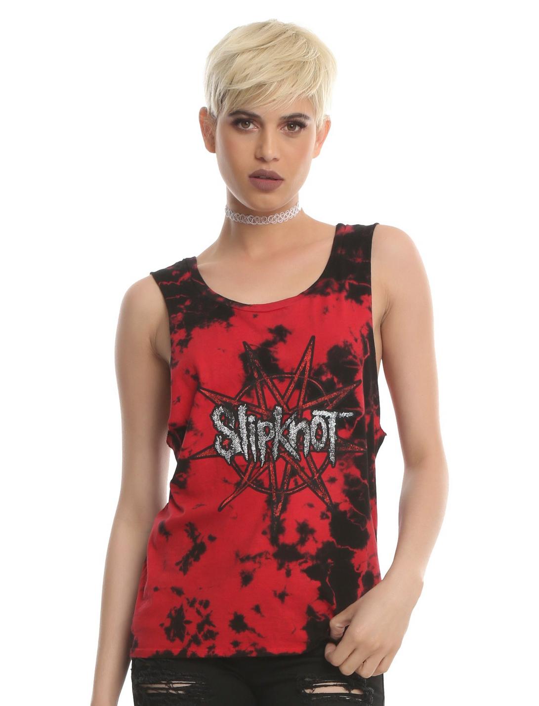 Red And Black Slipknot Logo Tie-Dye Girls Muscle Top, RED, hi-res
