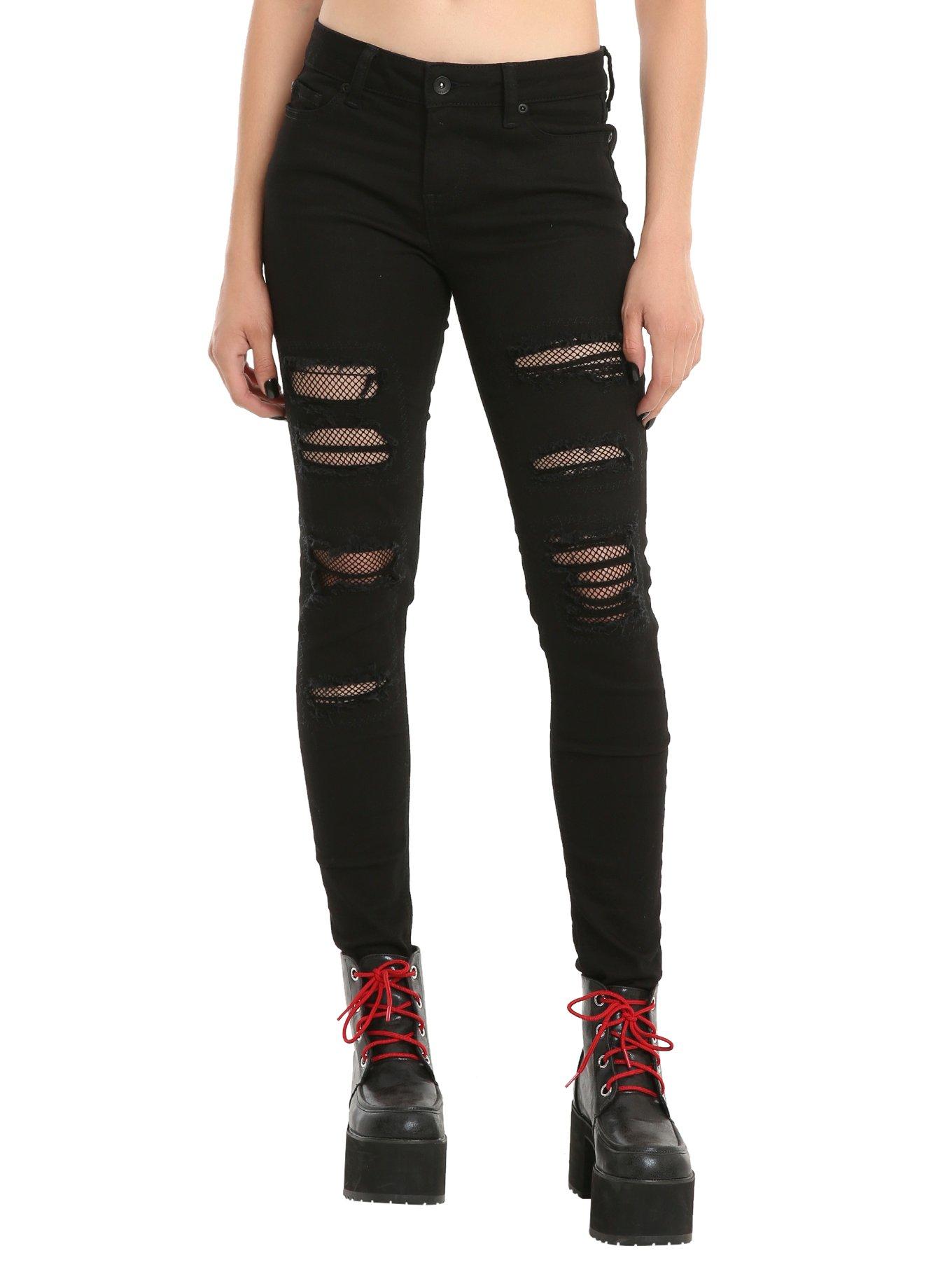 Blackheart Destructed Fishnet Skinny Jeans