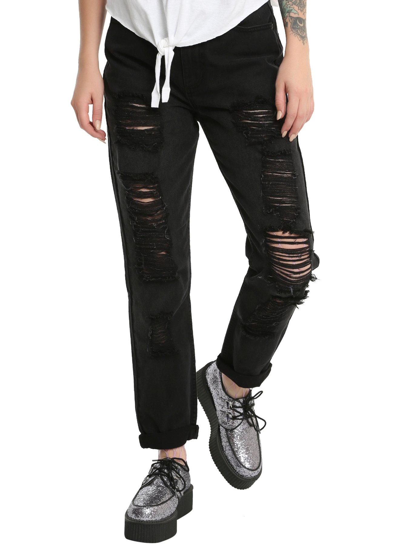 Blackheart Black Destructed Boyfriend Jean, BLACK, hi-res