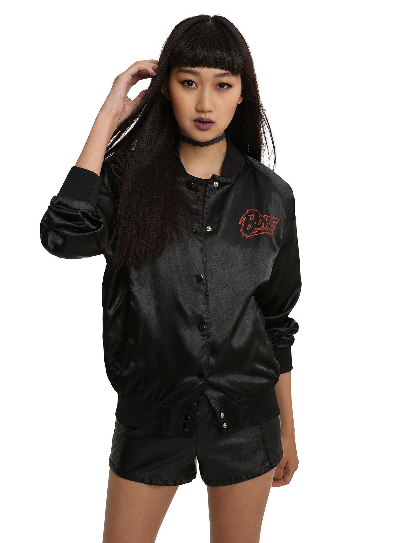 David Bowie Red Bowie Logo Girls Satin Souvenir Jacket, BLACK, hi-res