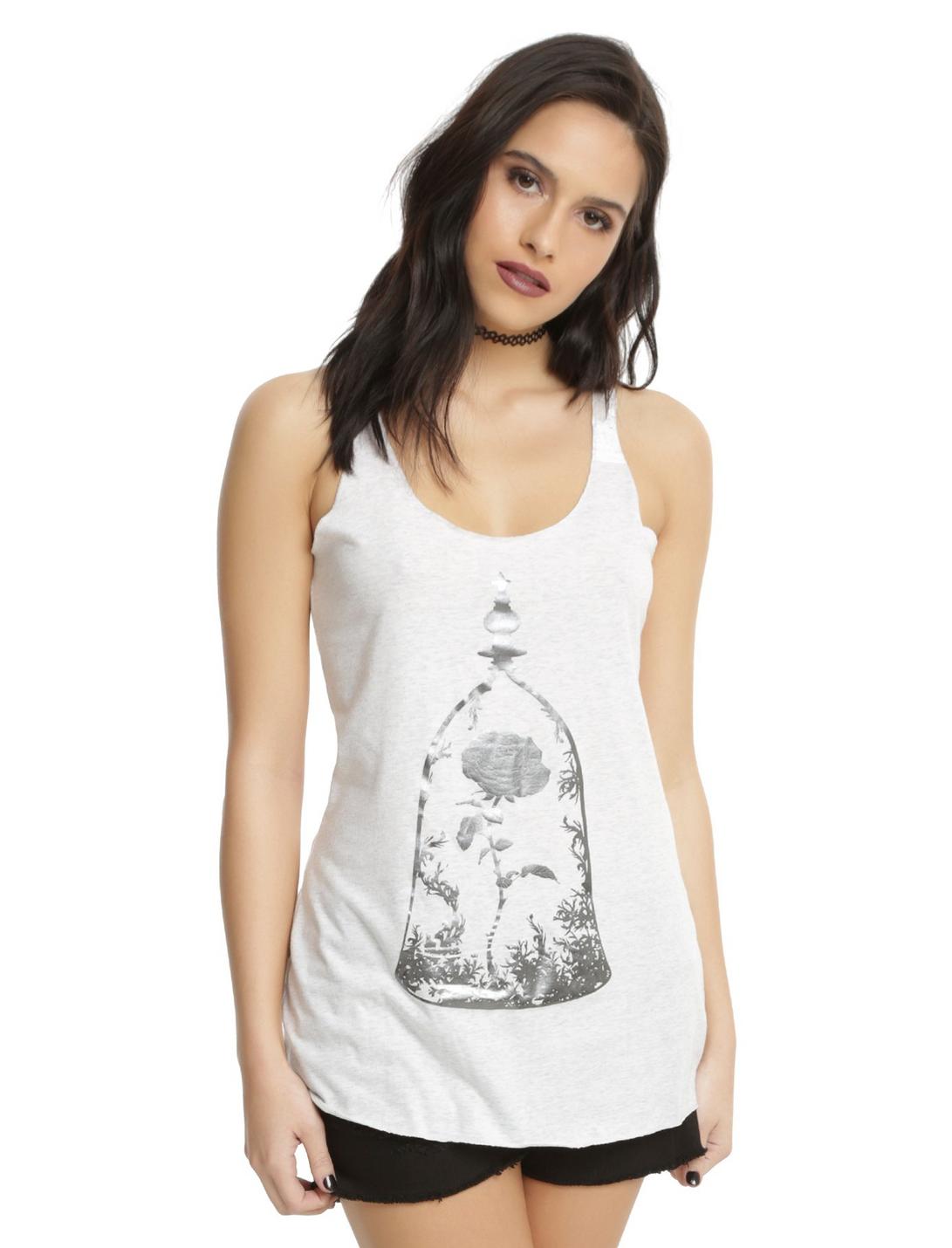 Disney Beauty And The Beast Enchanted Rose Foil Girls Tank Top, WHITE, hi-res