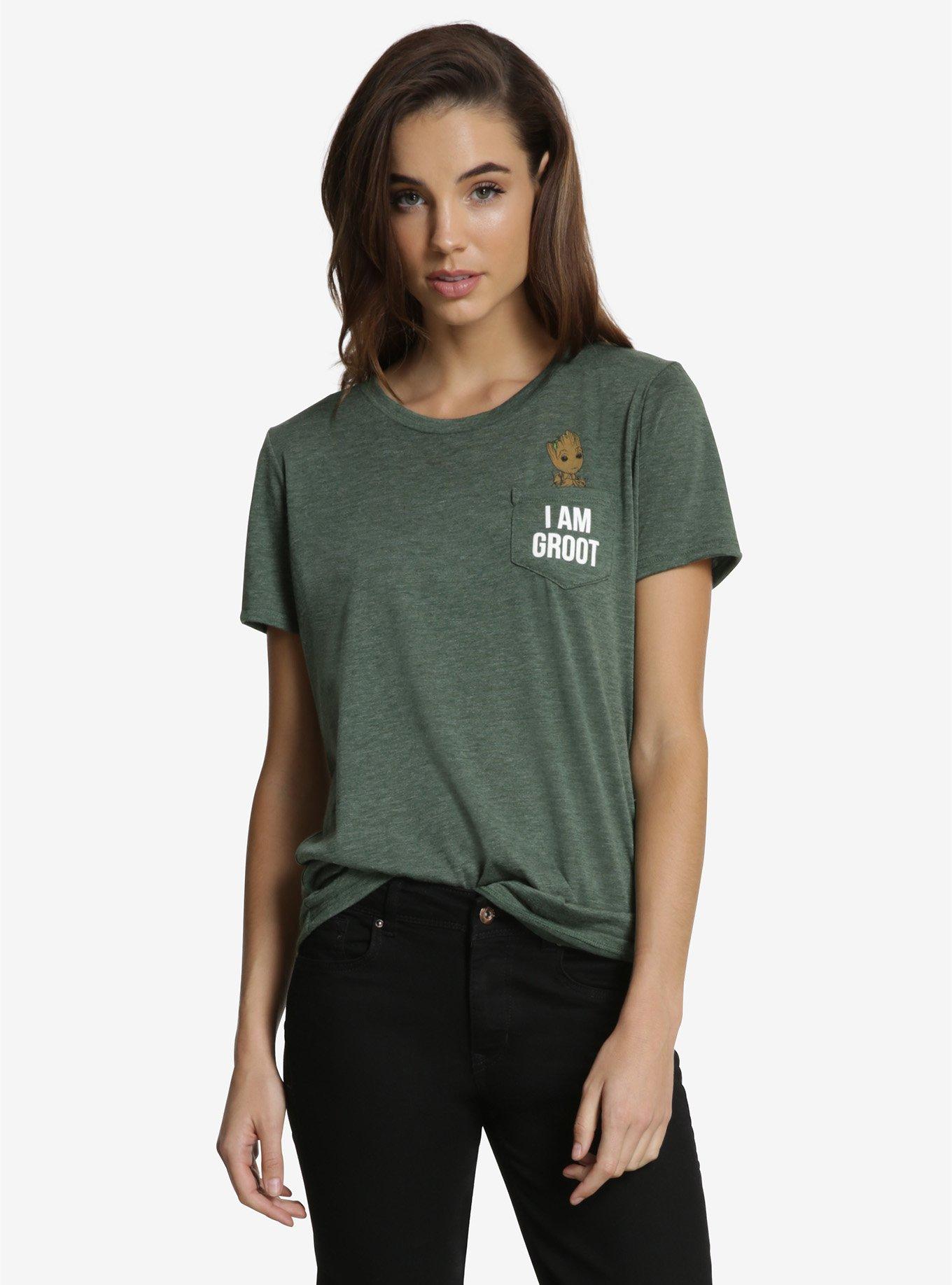 Marvel Guardians Of The Galaxy I Am Groot Pocket Womens Tee, GREEN, hi-res
