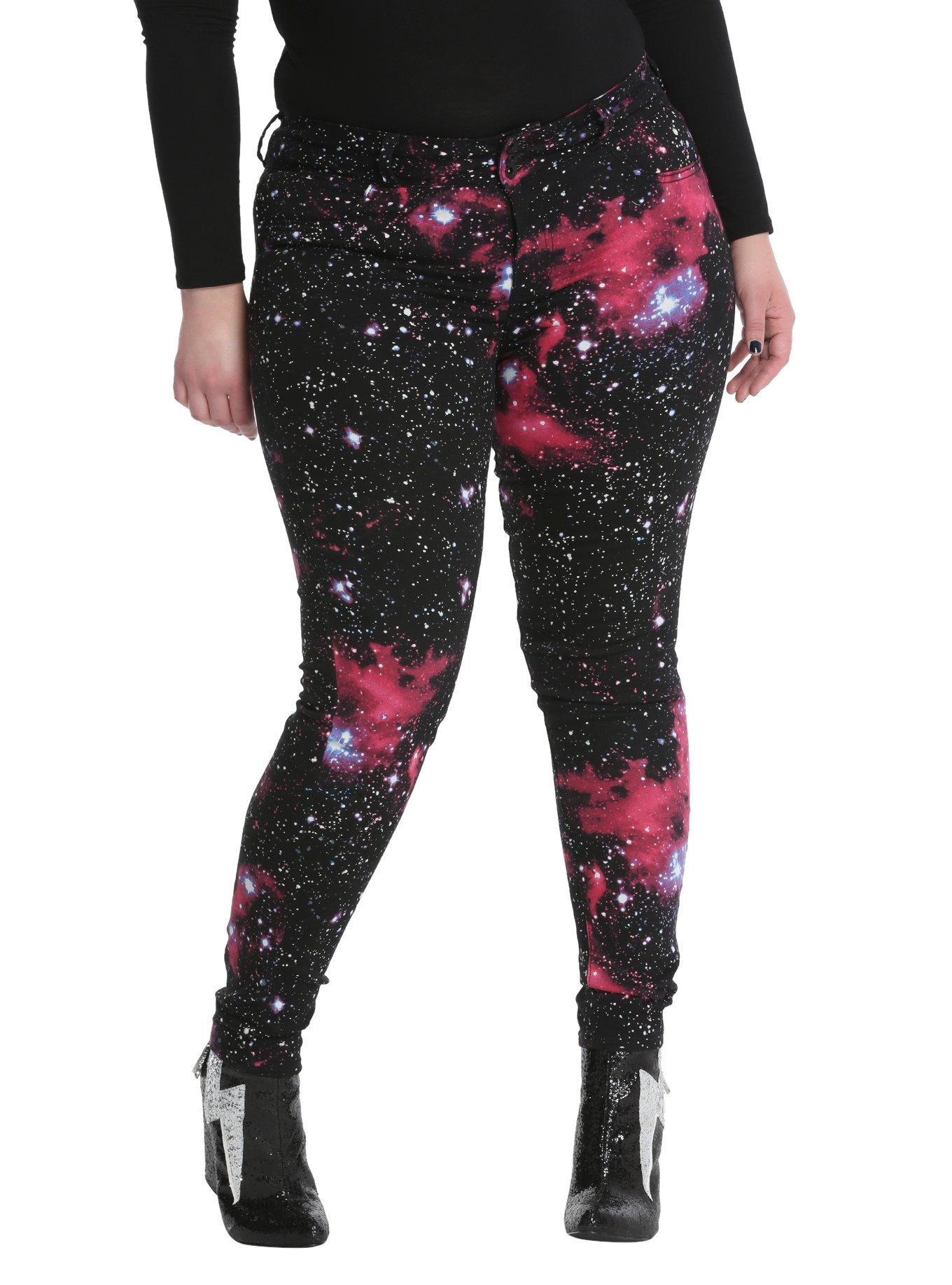 Blackheart Galaxy Print Super Skinny Jeans Plus Size, BLACK, hi-res