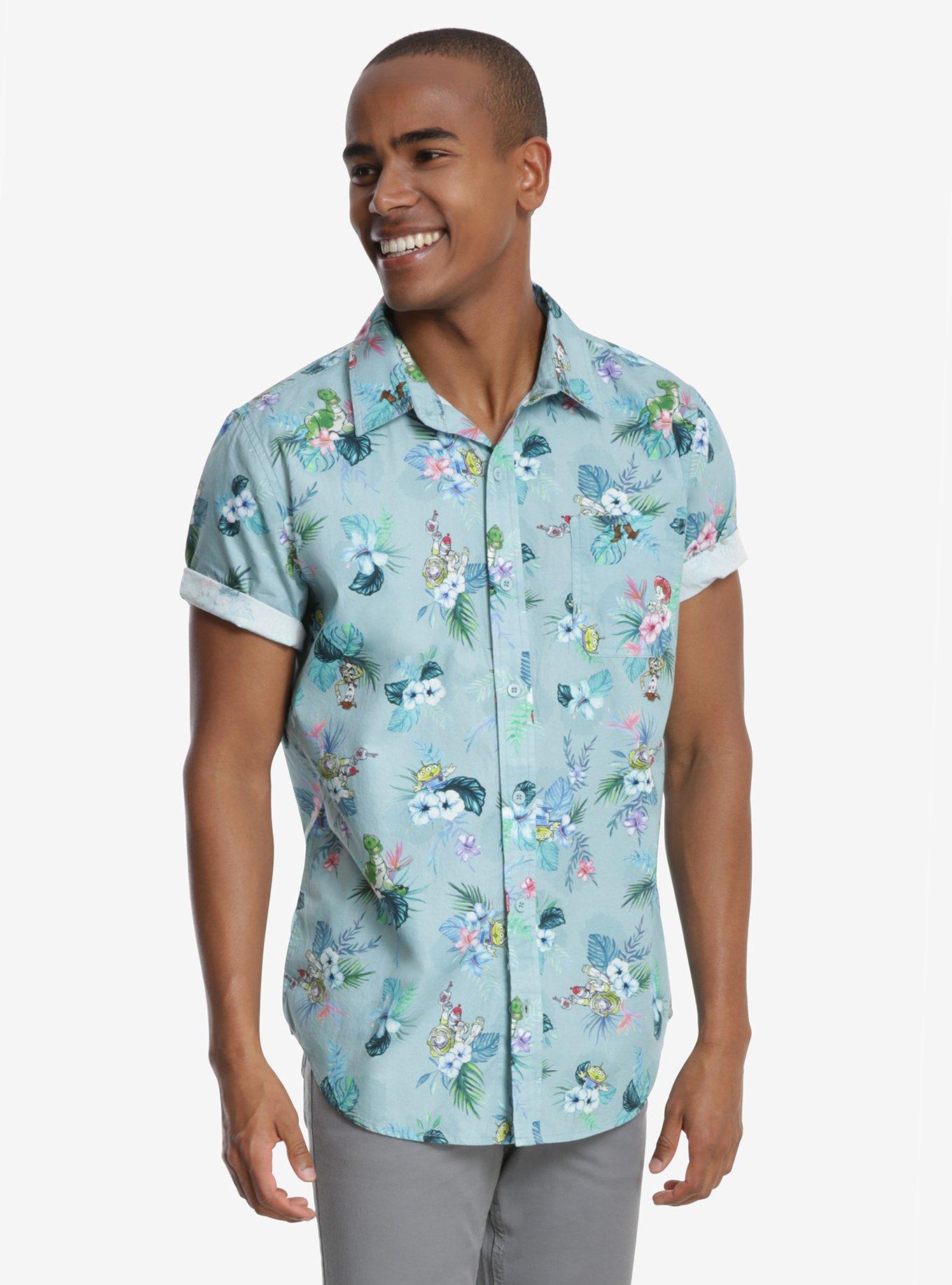Disney Pixar Toy Story Tropical Short Sleeve Woven Button-Up, BLUE, hi-res