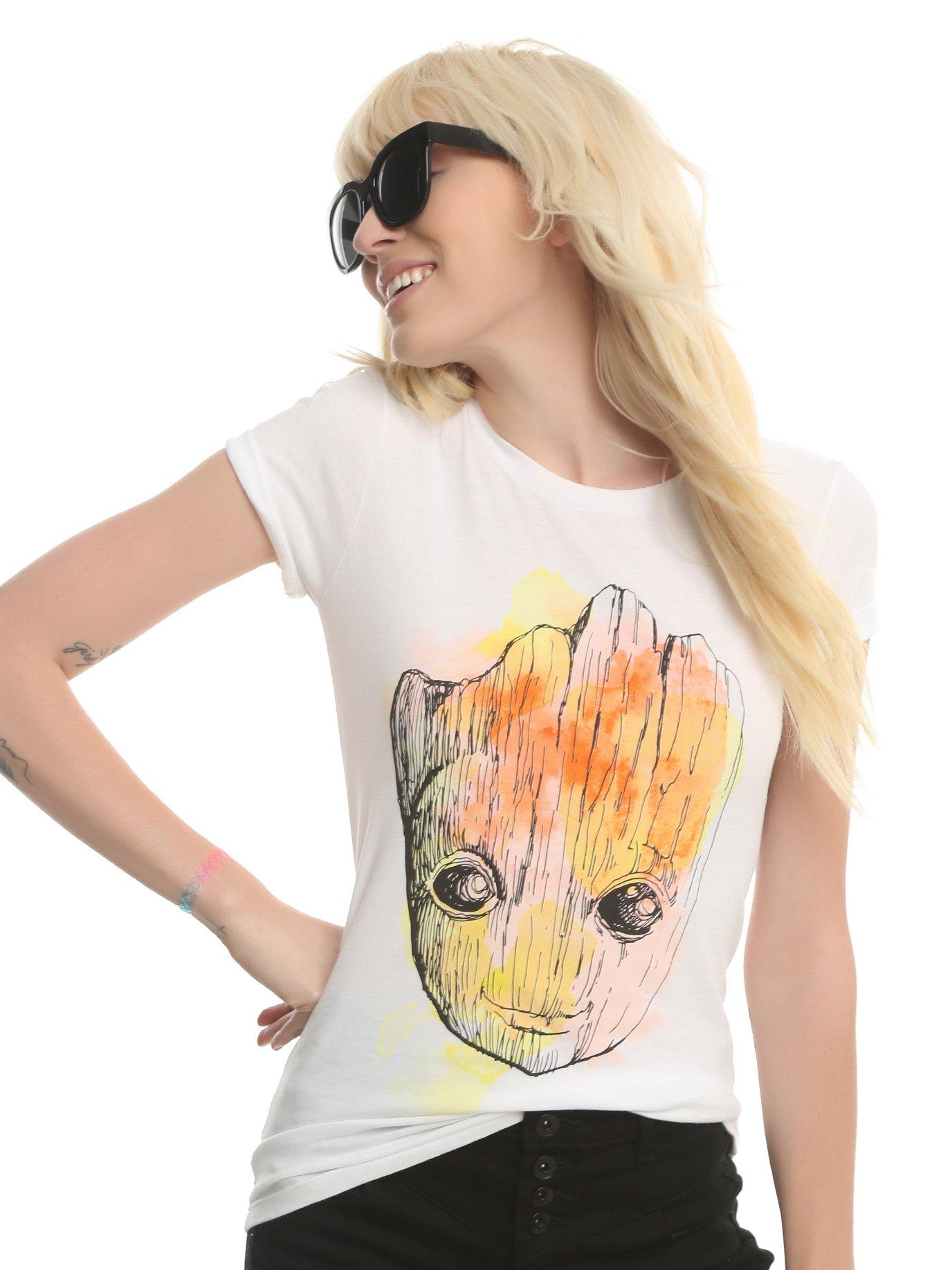 Marvel Guardians Of The Galaxy Vol. 2 Baby Groot Watercolor Girls T-Shirt, WHITE, hi-res