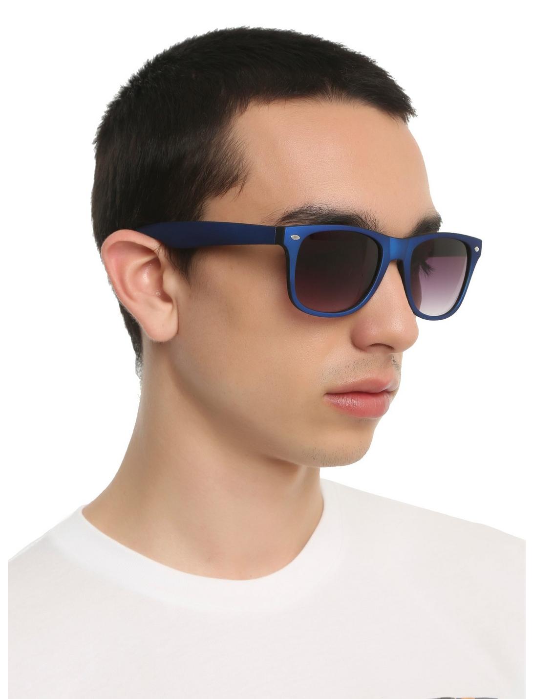 Blue Metallic Smooth Touch Retro Sunglasses, , hi-res