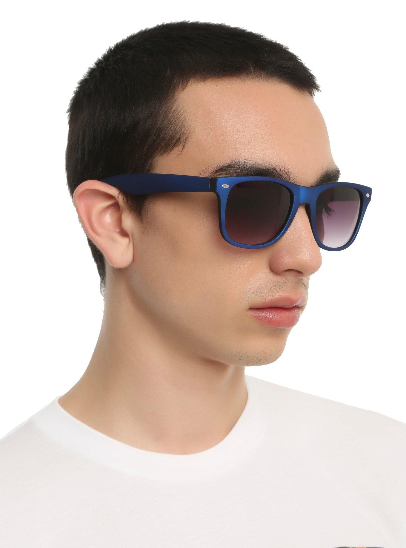 Blue Metallic Smooth Touch Retro Sunglasses, , hi-res