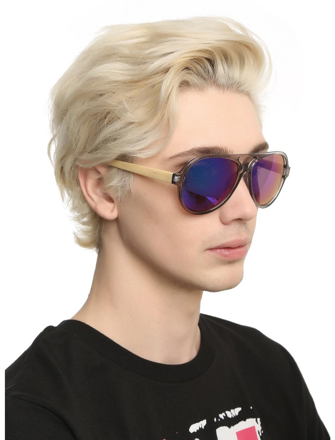 Translucent Wood Arm Aviator Sunglasses, , hi-res