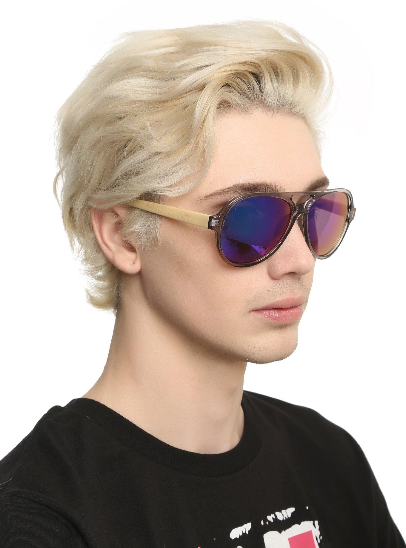 Translucent Wood Arm Aviator Sunglasses, , hi-res