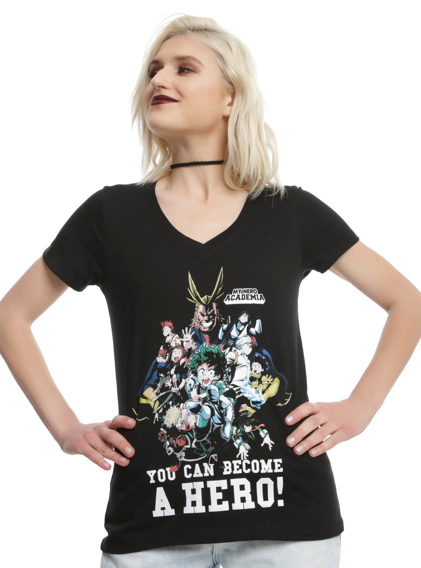 My Hero Academia Character Collage Girls V-Neck T-Shirt, BLACK, hi-res