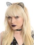 Black Filigree Cat Ear Headband, , hi-res