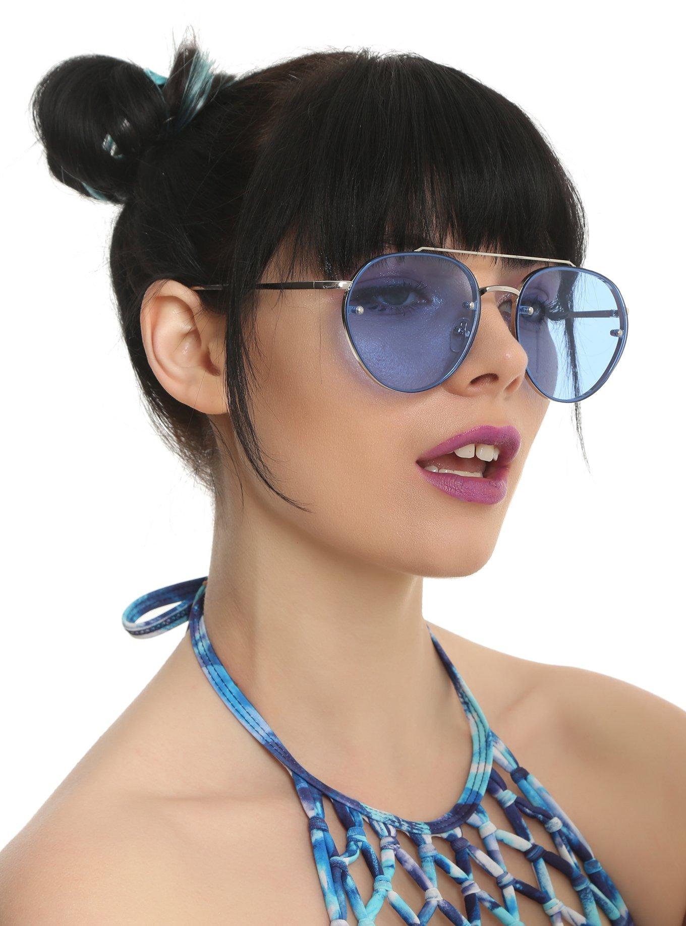 Lucent Clear Blue Lens Aviator Sunglasses, , hi-res