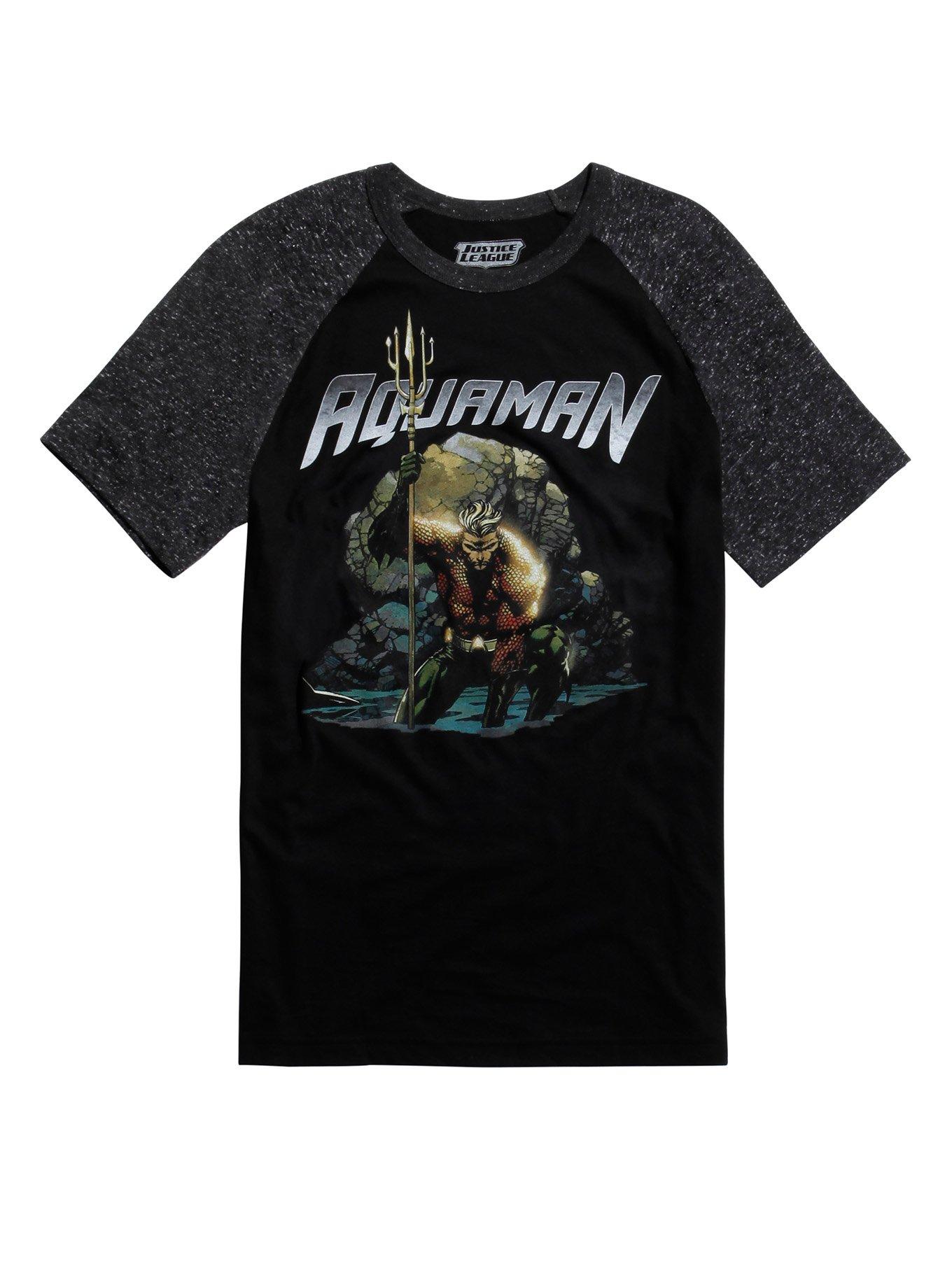 DC Comics Justice League Aquaman Trident Raglan, BLACK, hi-res