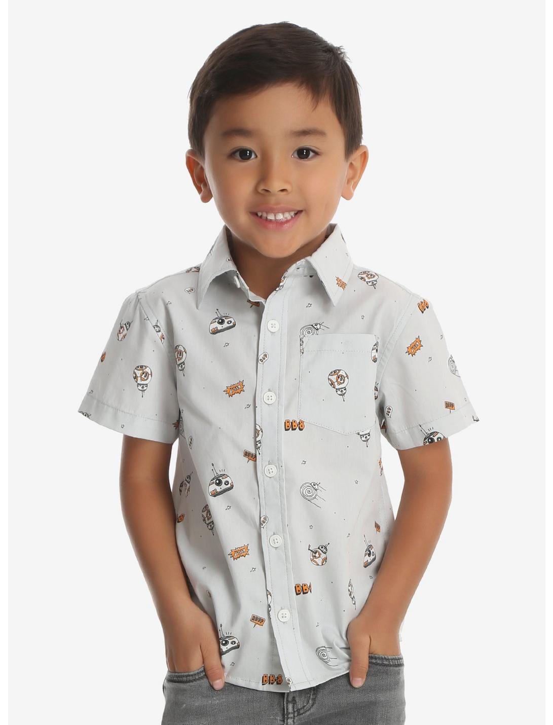 Star Wars BB-8 Short Sleeve Toddler Woven Button-Up, GREY, hi-res