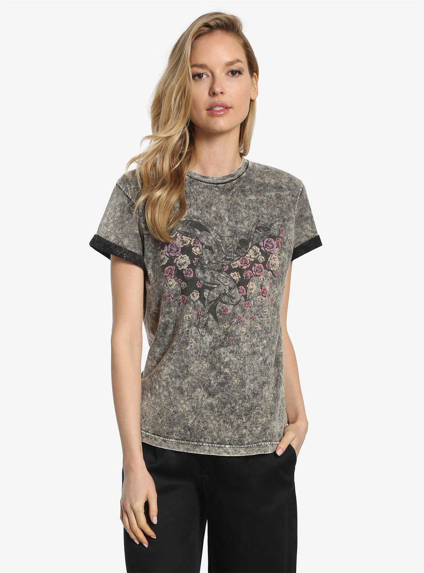 DC Comics Batman Flowers Womens Tee - BoxLunch Exclusive, GREY, hi-res