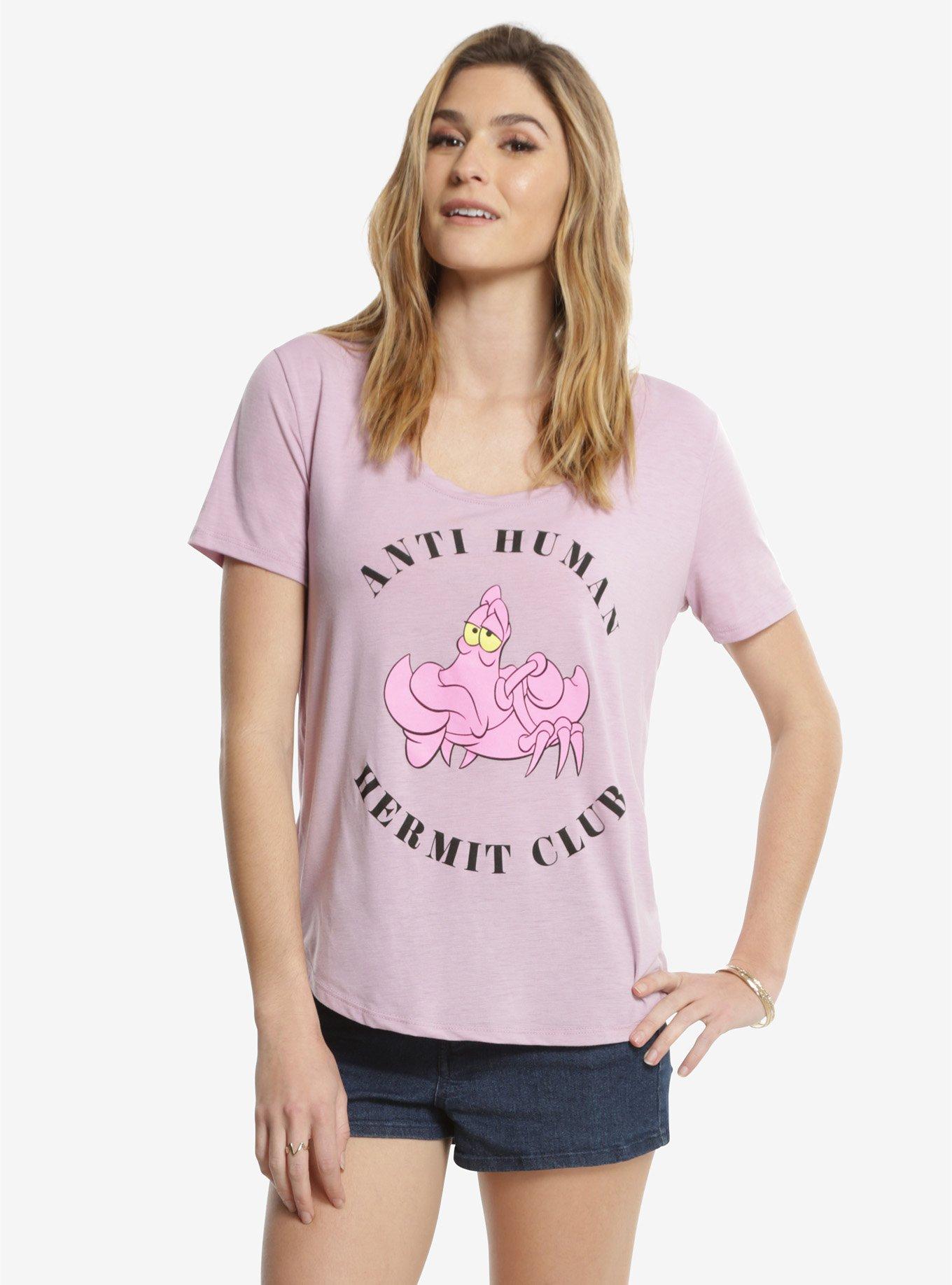 Disney The Little Mermaid Anti Human Hermit Club Womens Tee, PINK, hi-res