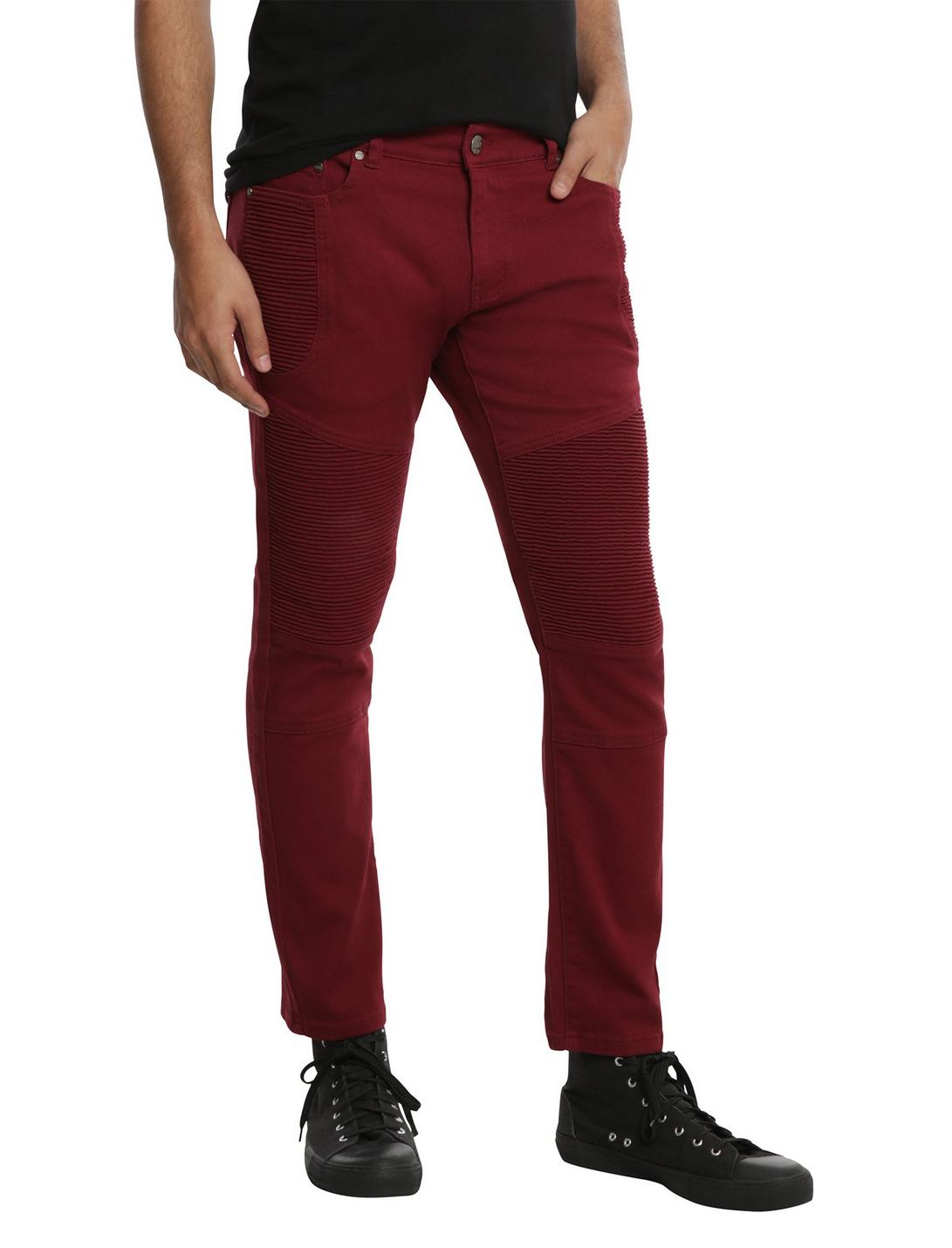 Raw X Burgundy Moto Skinny Jeans, RED, hi-res
