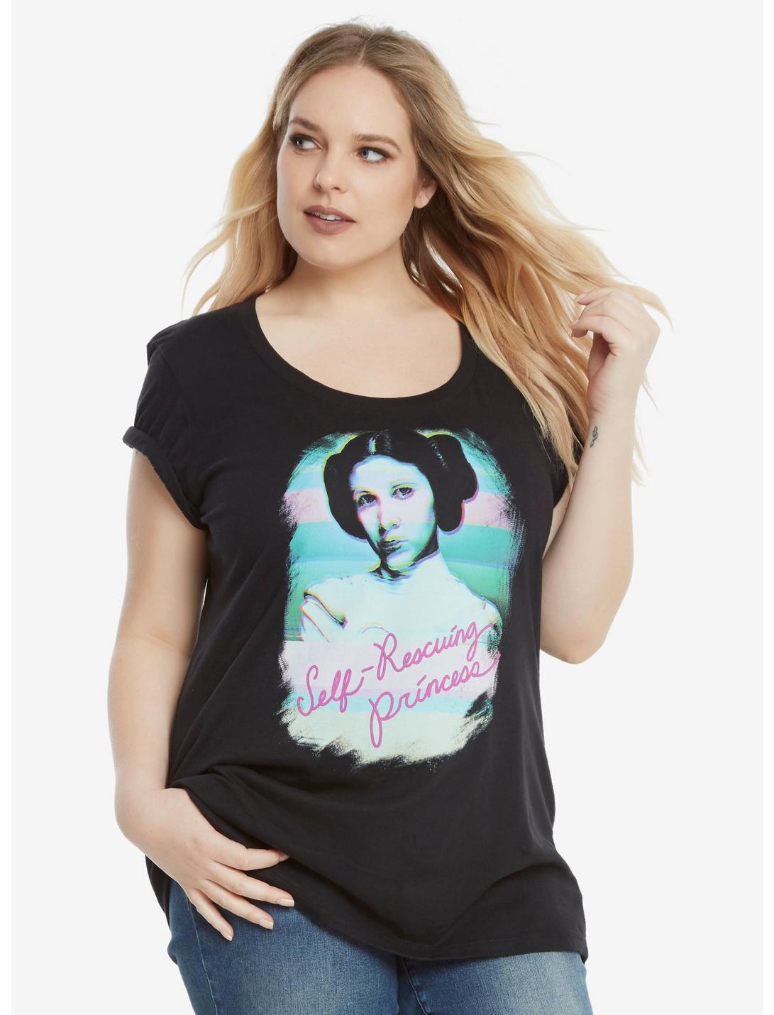 Star Wars Princess Leia Self-Rescuing Princess T-shirt Plus Size, BLACK, hi-res