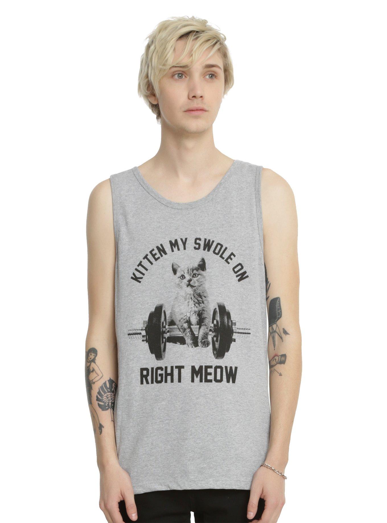 Kitten My Swole On Tank Top, GREY, hi-res