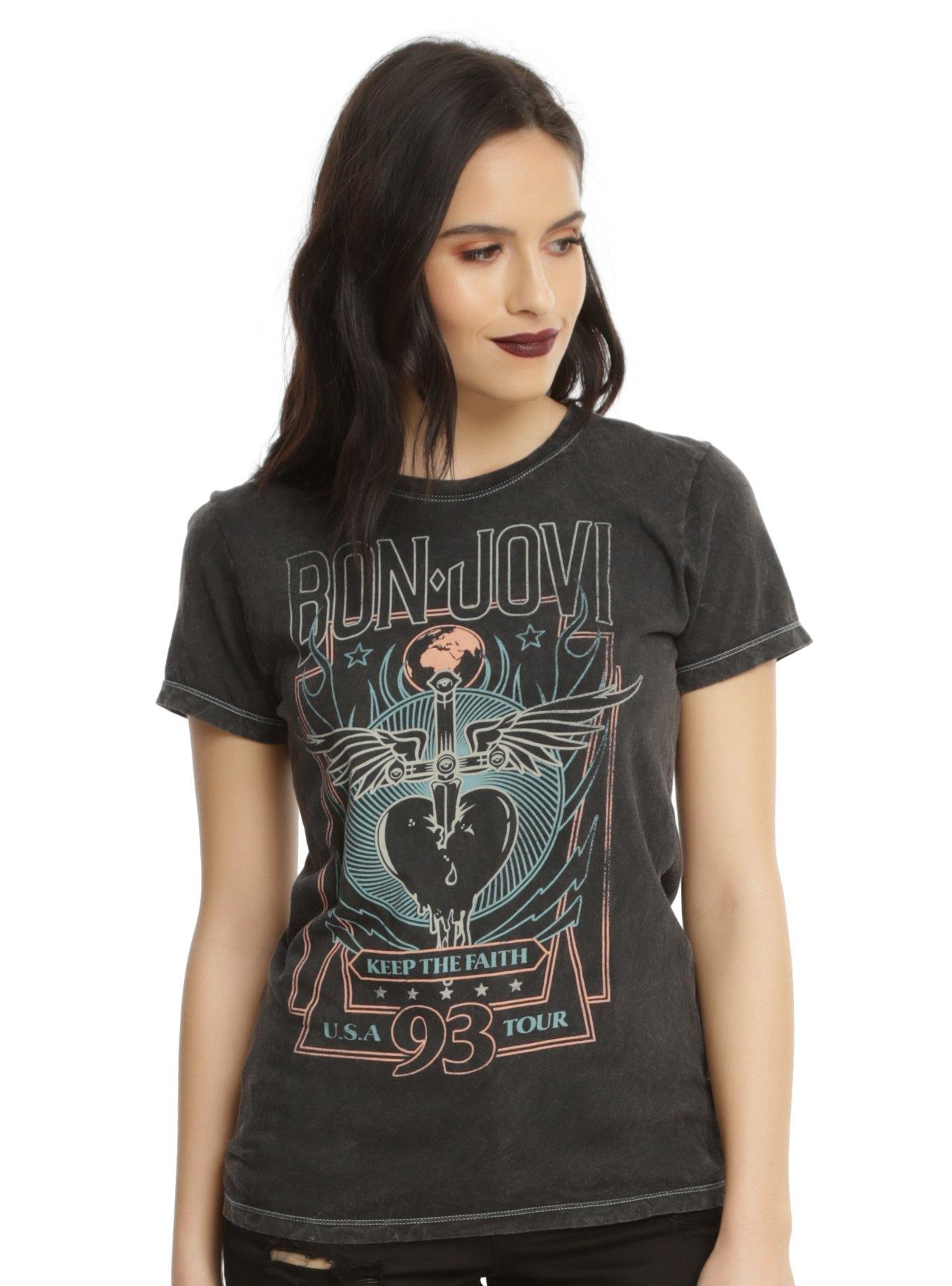 Bon Jovi Keep The Faith Tour Girls Mineral Wash T-Shirt, BLACK, hi-res