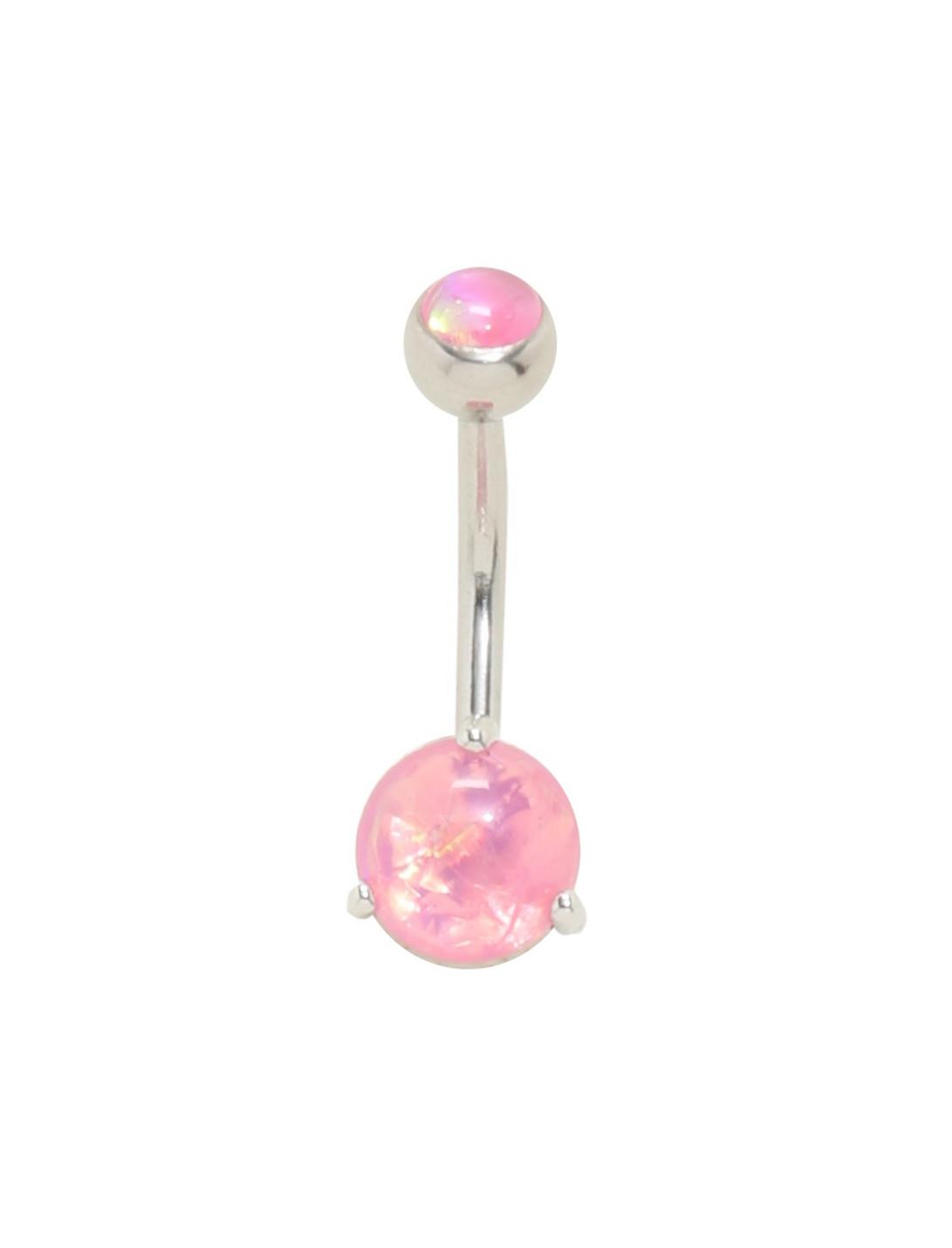 14G Pink Opal Curved Navel Barbell, , hi-res