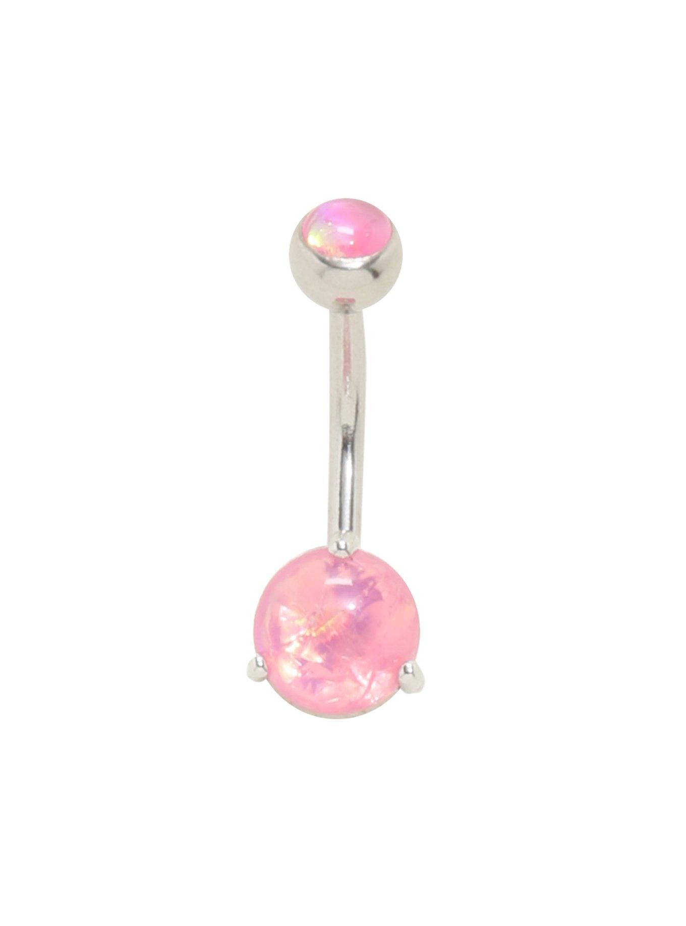 14G Pink Opal Curved Navel Barbell, , hi-res