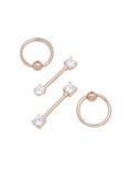 14G Rose Gold Clear CZ Nipple Barbell 4 Pack, , hi-res