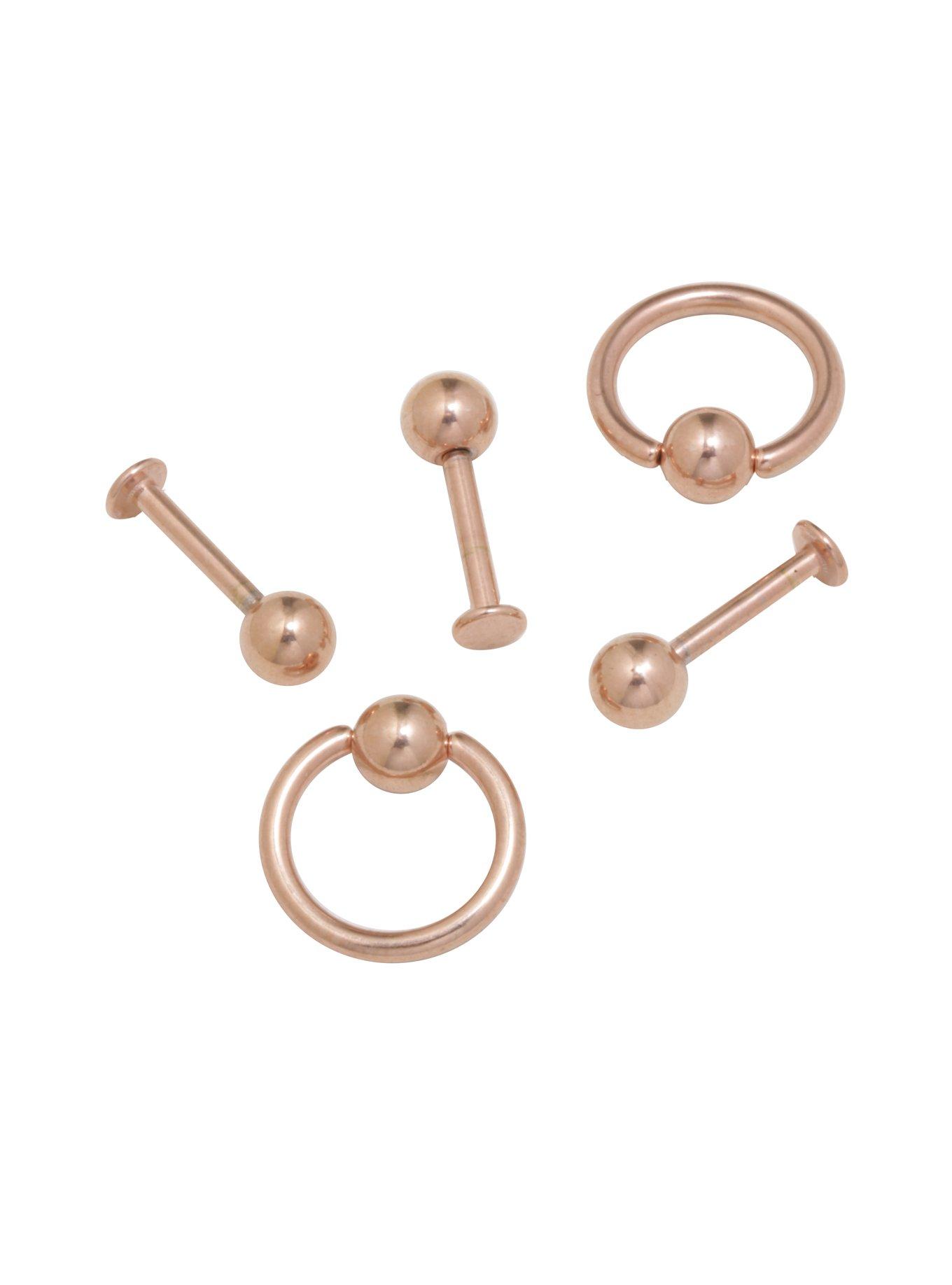 Steel Rose Gold Labret Stud & Hoop 5 Pack, GOLD, hi-res