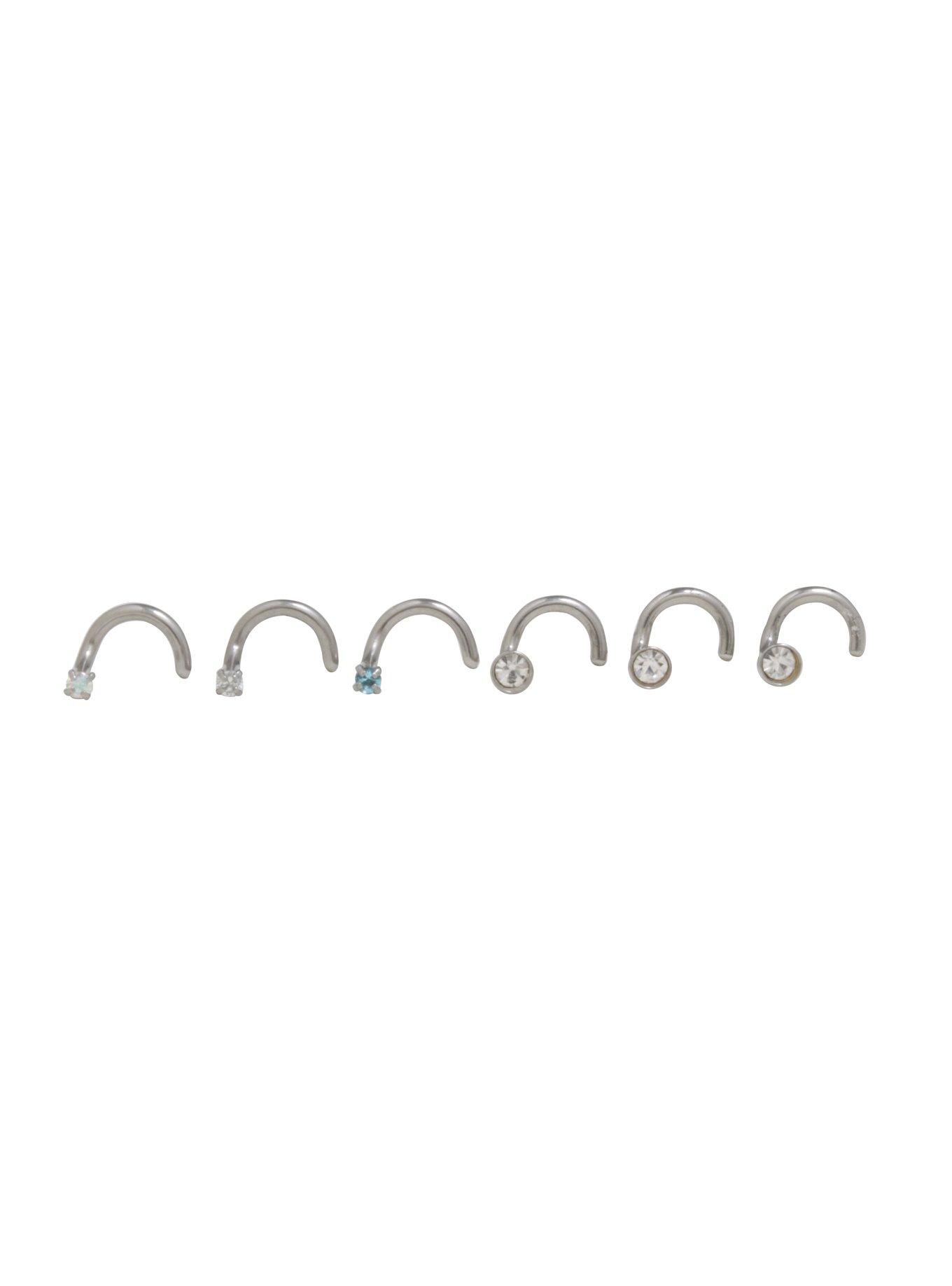 Steel Pronged AB Blue & Clear CZ Nose Screw 6 Pack, MULTI, hi-res