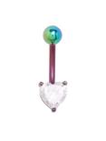 14G Rainbow Steel Clear CZ Prong Heart Navel Barbell, , hi-res