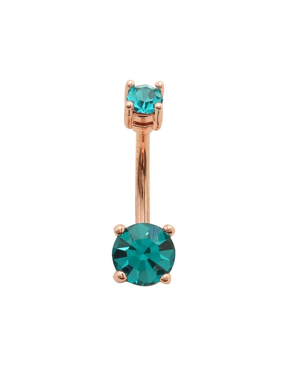 Steel Rose Gold Turquoise CZ Navel Barbell, , hi-res