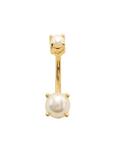 14G Steel Gold Pearl Navel Barbell, , hi-res