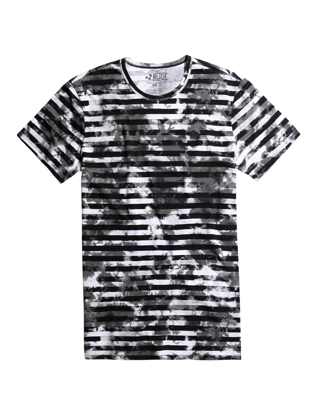 XXX RUDE Striped Bleach Wash T-Shirt, BLACK, hi-res