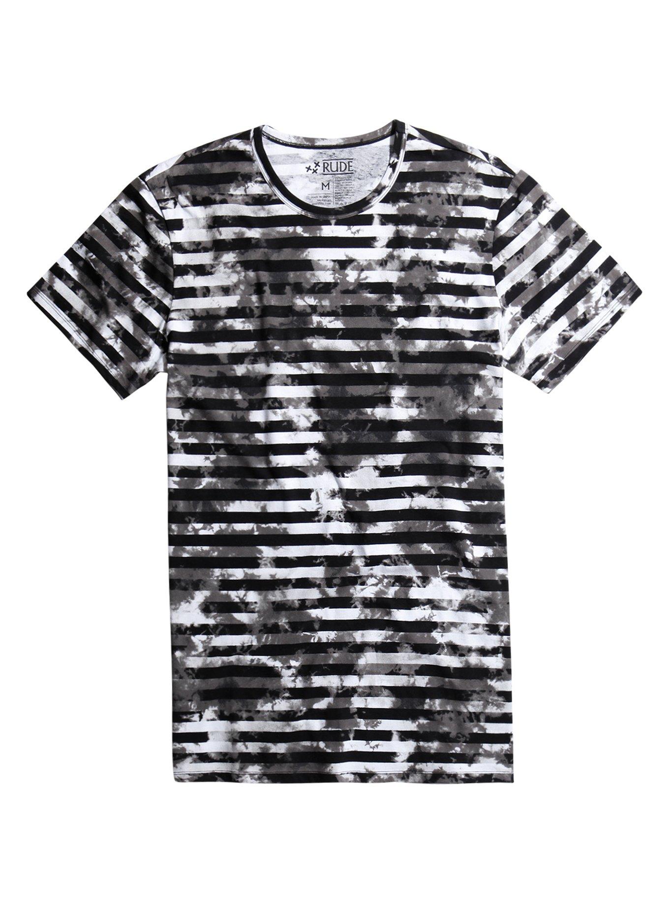 XXX RUDE Striped Bleach Wash T-Shirt, BLACK, hi-res