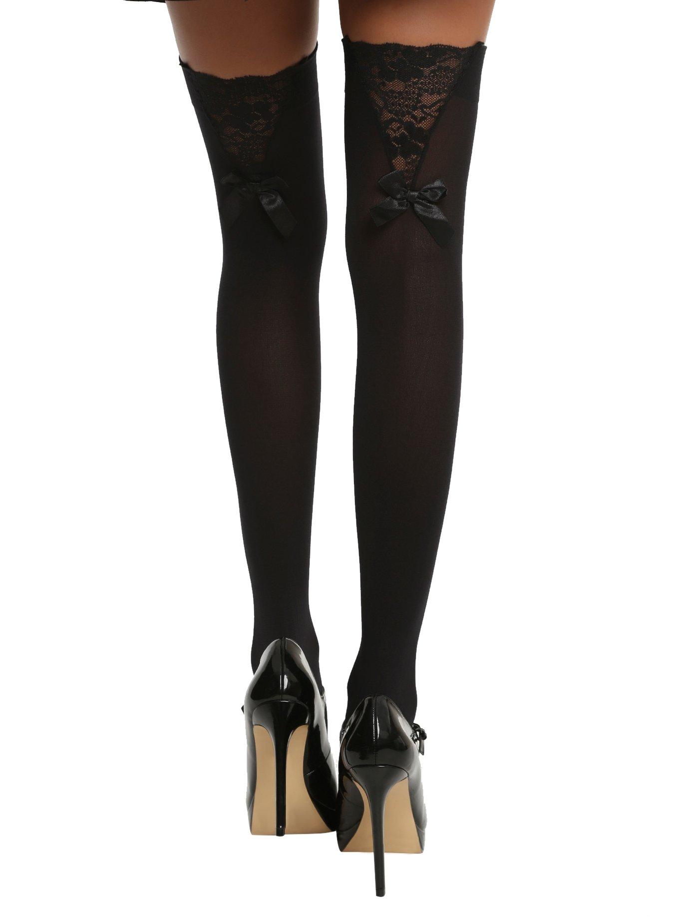 Blackheart Black Lace Bow Thigh Highs, , hi-res