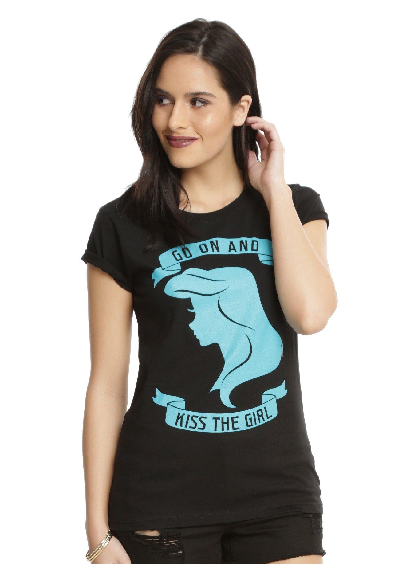 Disney The Little Mermaid Kiss The Girl Ariel Portrait Girls T-Shirt, BLACK, hi-res