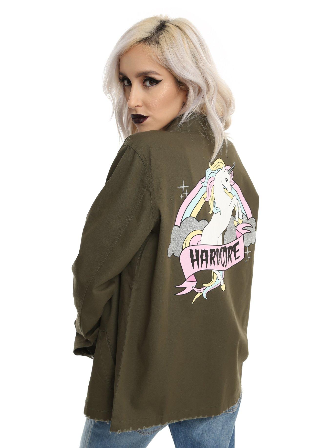 Hardcore Unicorn Girls Military Jacket, GREEN, hi-res