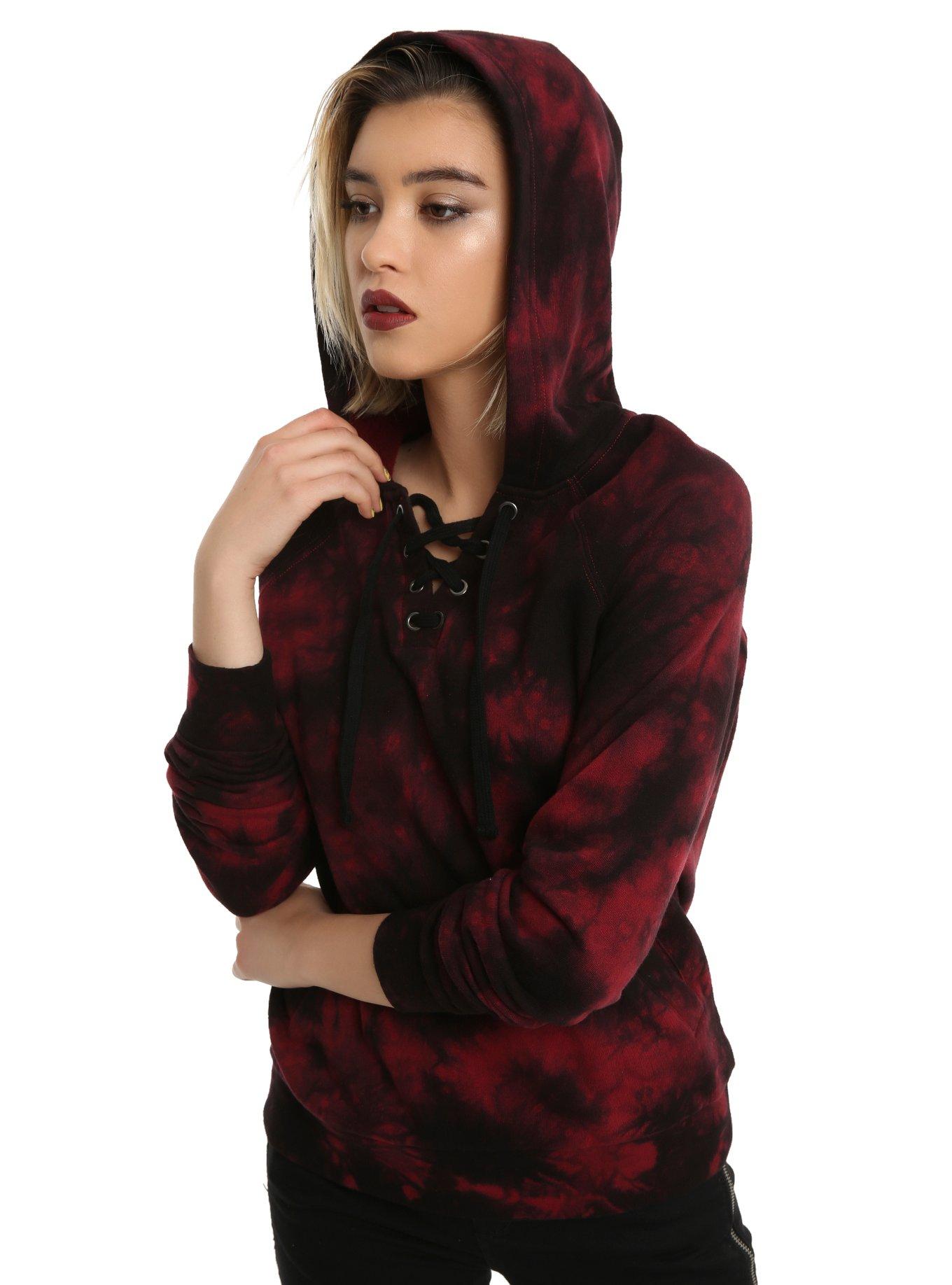 Red & Black Tie-Dye Lace-Up Girls Hoodie