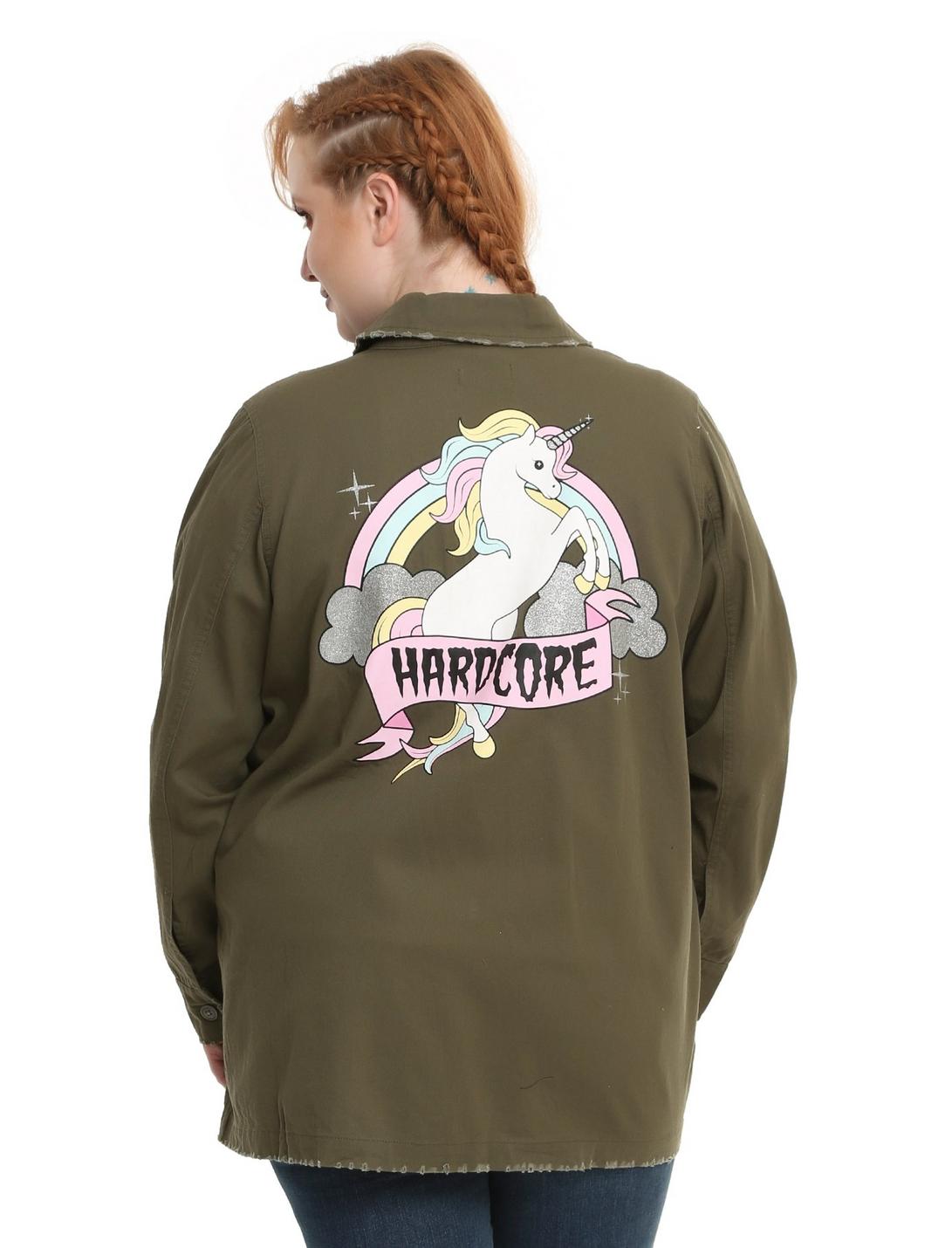 Hardcore Unicorn Girls Military Jacket Plus Size, GREEN, hi-res