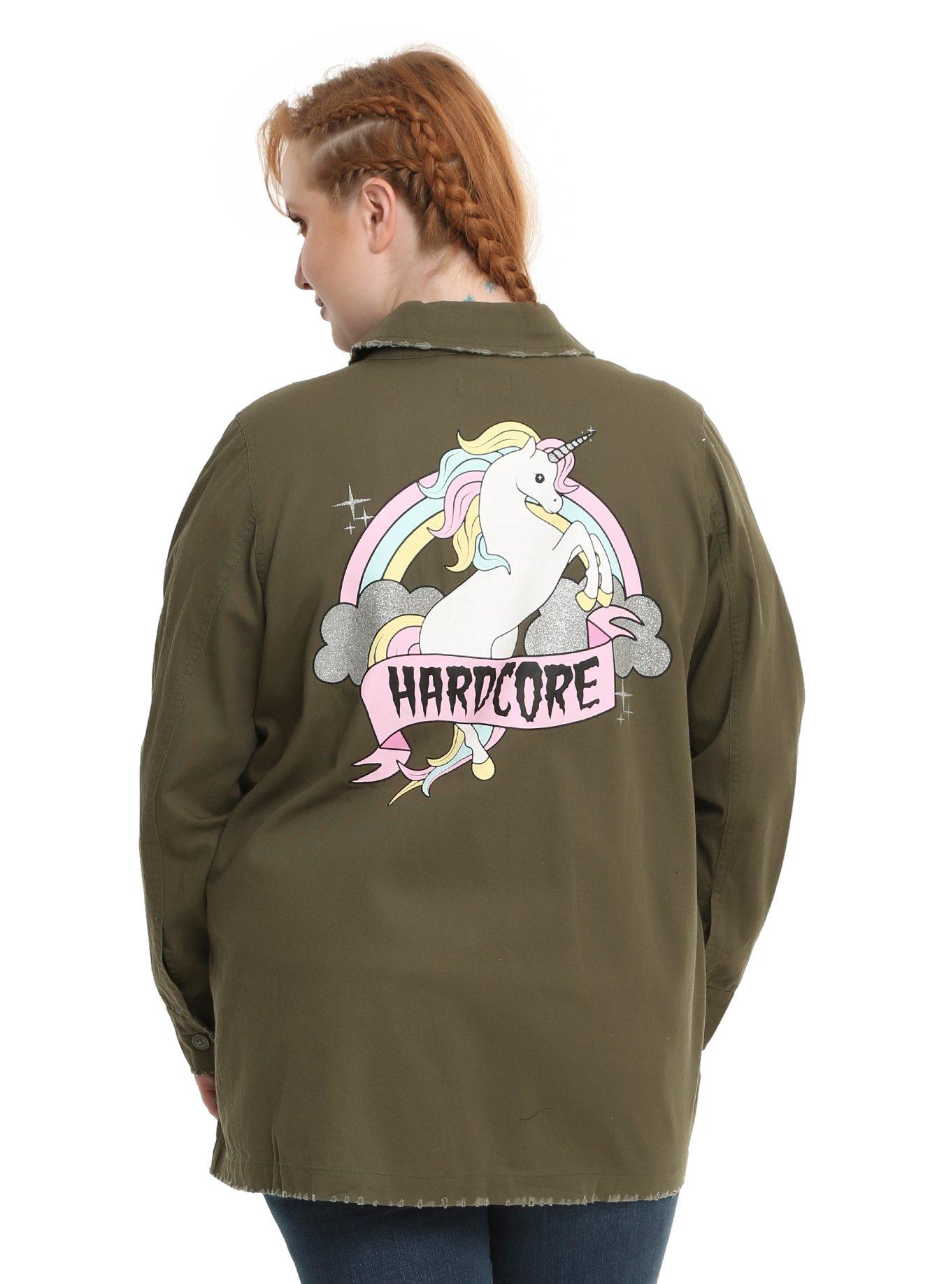 Hardcore Unicorn Girls Military Jacket Plus Size, GREEN, hi-res