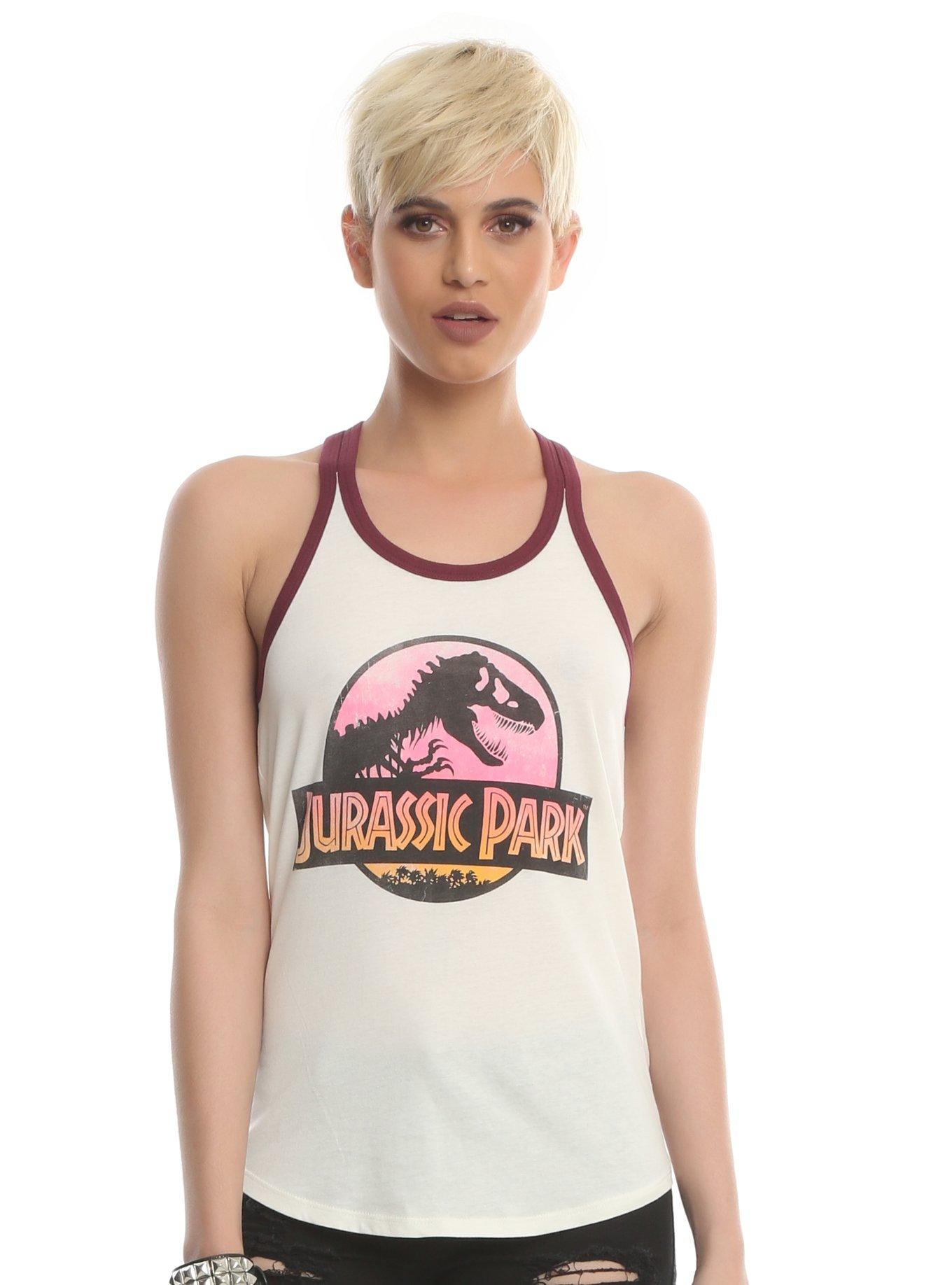 Jurassic Park Distressed Logo Sunset Girls Ringer Tank Top, WHITE, hi-res