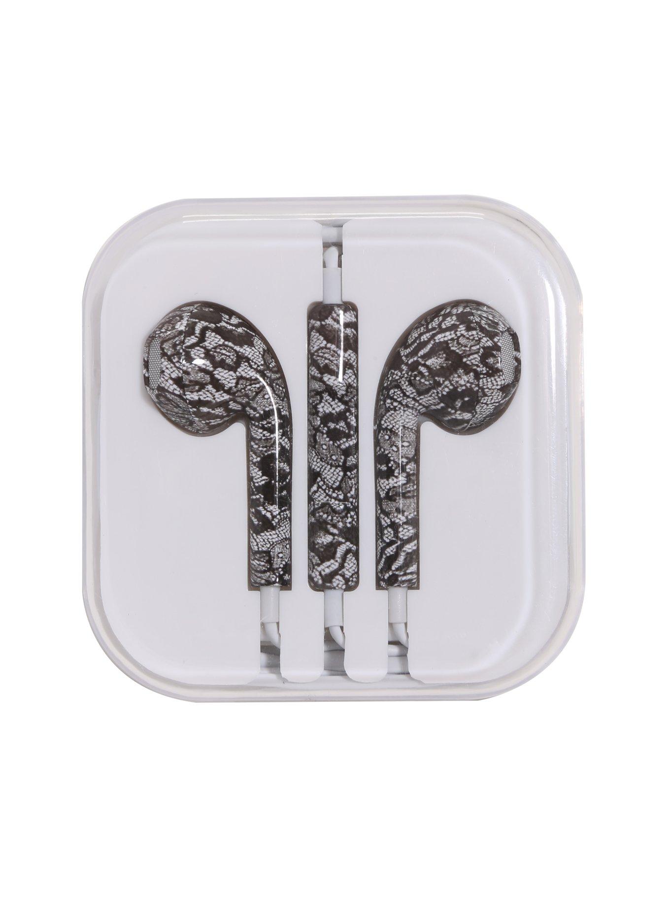 Micase Black Lace Print Earbuds, , hi-res