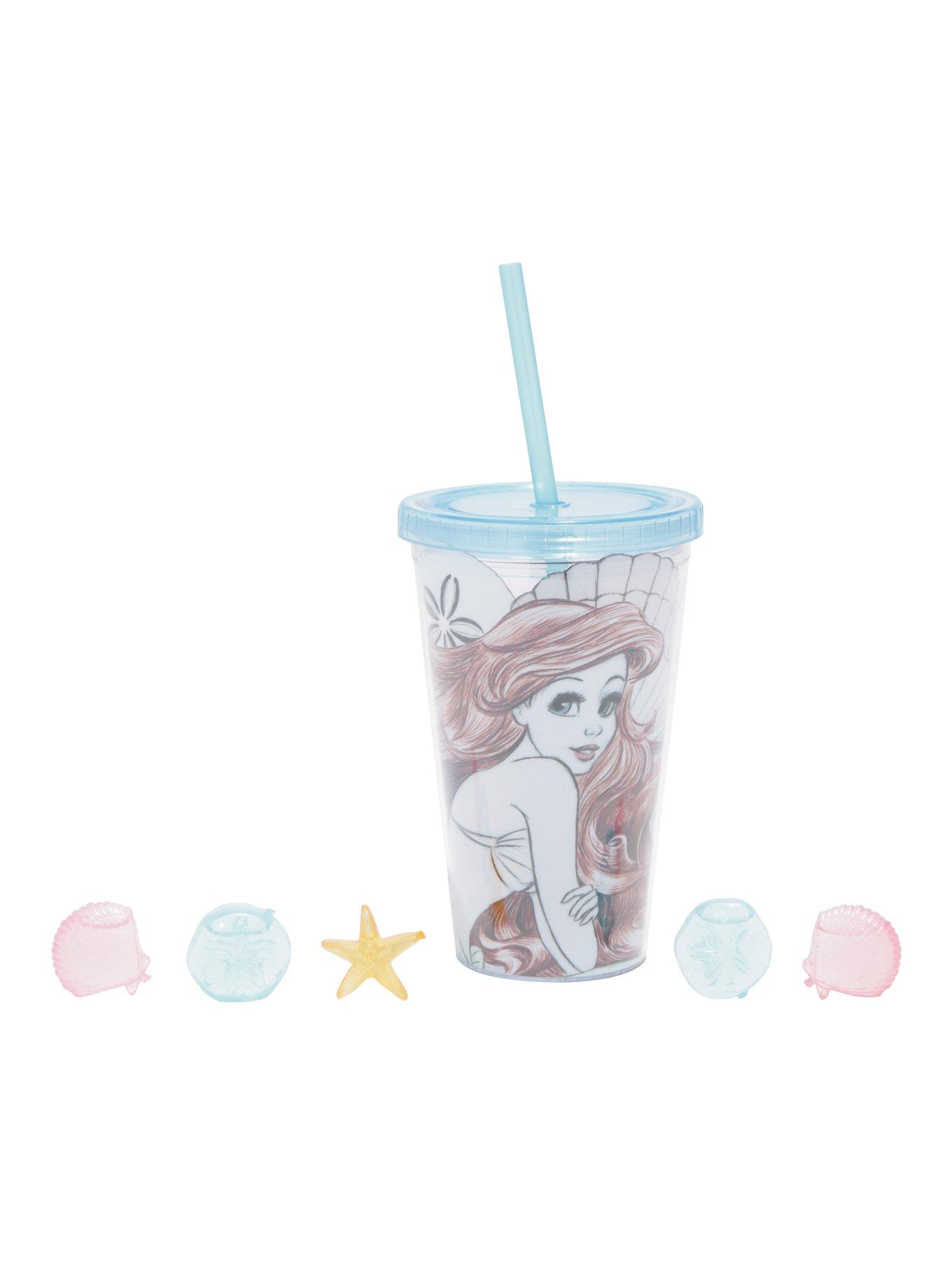 New Disney Little Mermaid Tumbler w/ Straw & Reusable Shell Ice Cubes