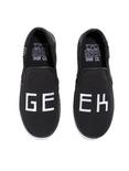 Geek Embroidered Black Slip-On Shoes, BLACK, hi-res