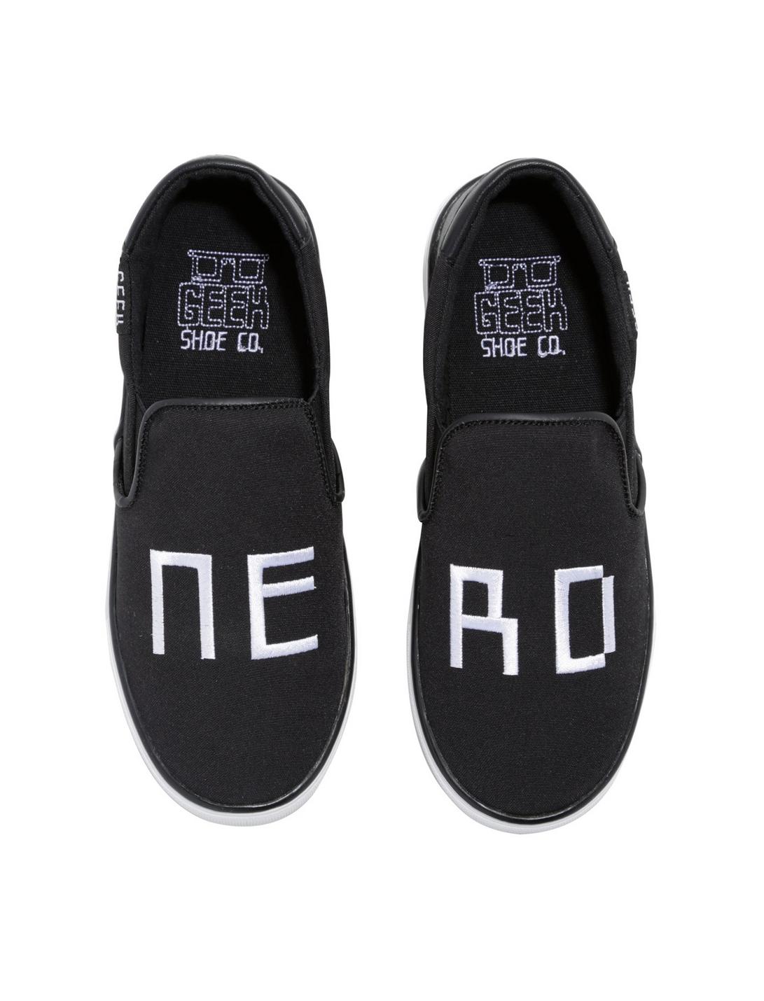 Nerd Embroidered Black Slip-On Shoes, BLACK, hi-res