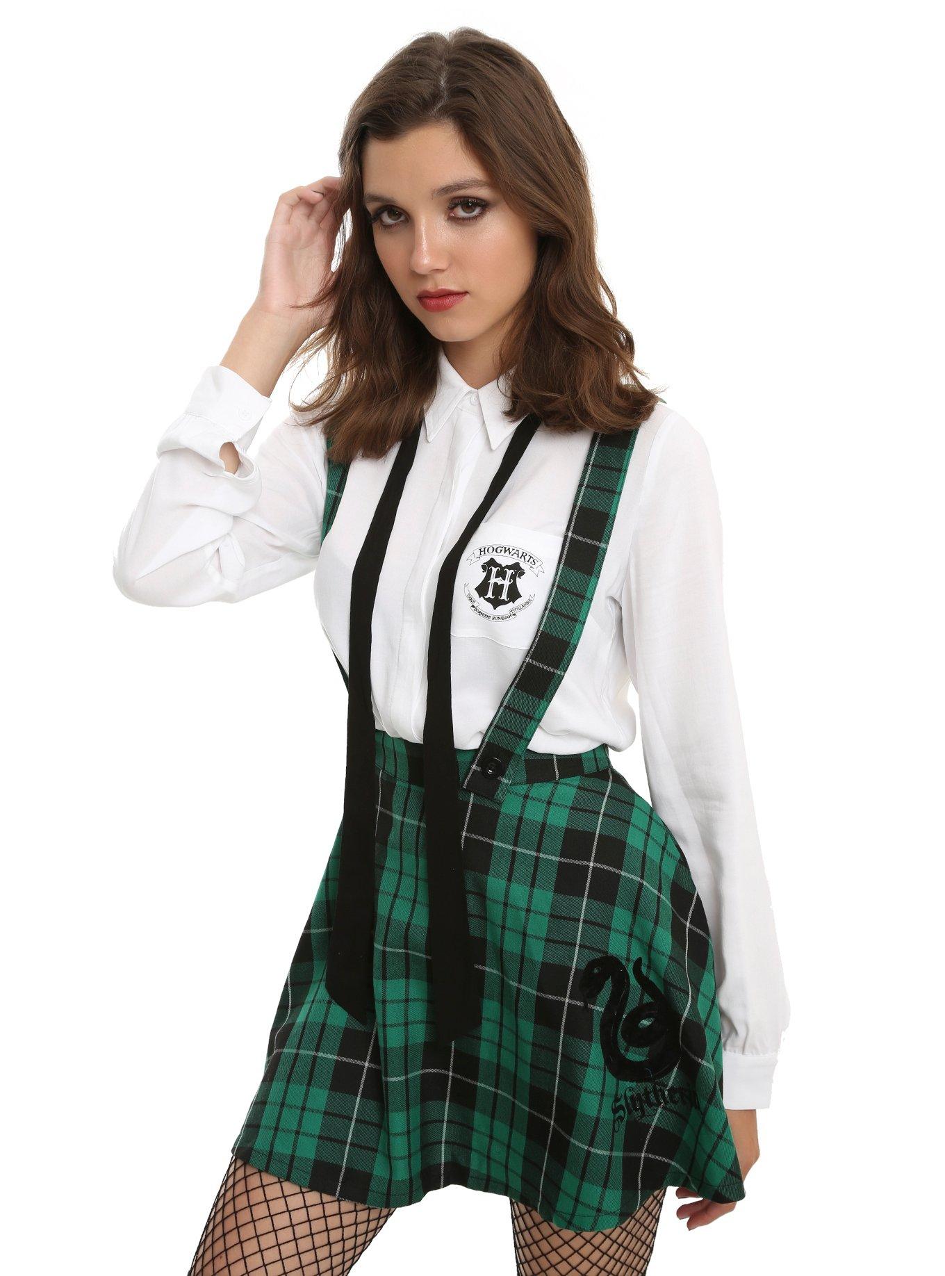 Harry Potter Slytherin Costume Dress Cosplay Plaid Skirt For Women Juniors  (2X) Green